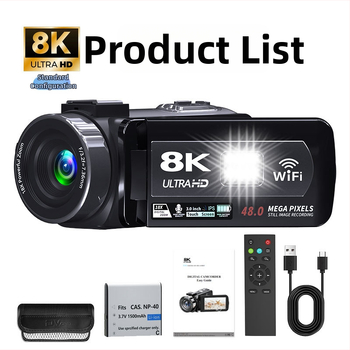 8K rankinė kamera lauko transliacijoms: CMOS jutiklis 48 MP, 3,0 colių jutiklinis LCD ekranas, elektroninė vaizdo stabilizacija, stereo mikrofonas