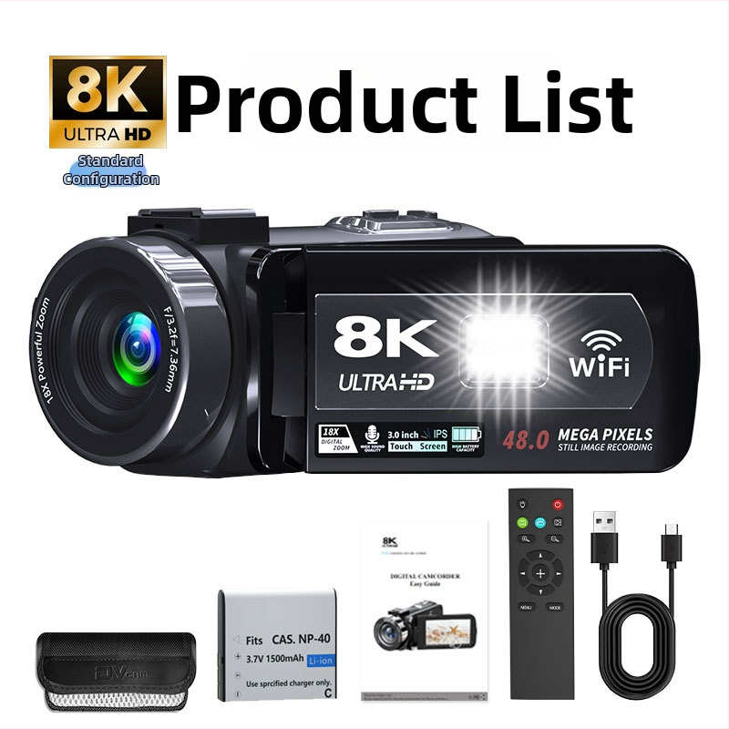 8K käsikaamera välistingimustes otseülekandeks: CMOS 48 MP sensor, 3,0-tolline puutetundlik LCD-ekraan, elektrooniline pildistabiliseerimine, stereo mikrofoni