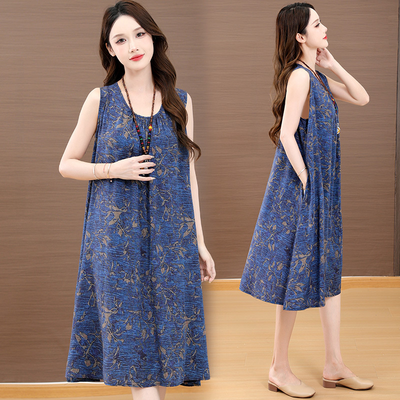 Haljina od slub pamuka s otiskom, dugi rukavi, U-dekolte, A-linija, proljeće 2025