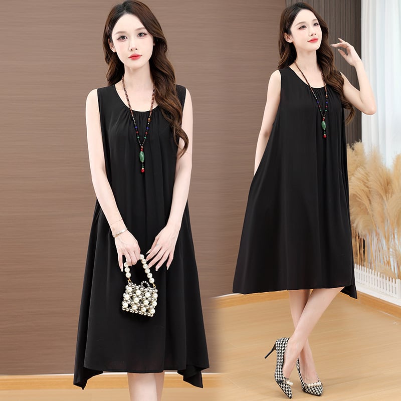 Haljina od slub pamuka s otiskom, dugi rukavi, U-dekolte, A-linija, proljeće 2025