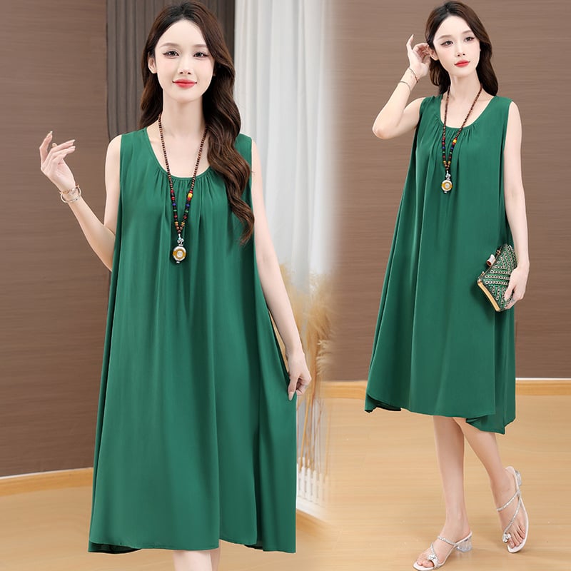 Haljina od slub pamuka s otiskom, dugi rukavi, U-dekolte, A-linija, proljeće 2025