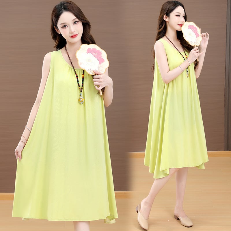 Haljina od slub pamuka s otiskom, dugi rukavi, U-dekolte, A-linija, proljeće 2025