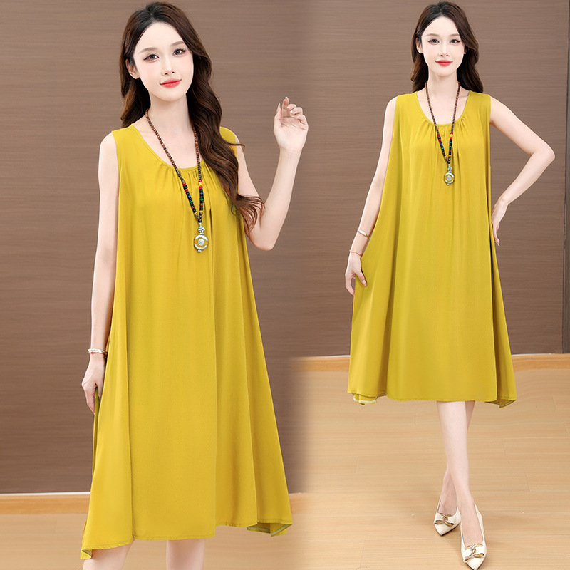 Haljina od slub pamuka s otiskom, dugi rukavi, U-dekolte, A-linija, proljeće 2025