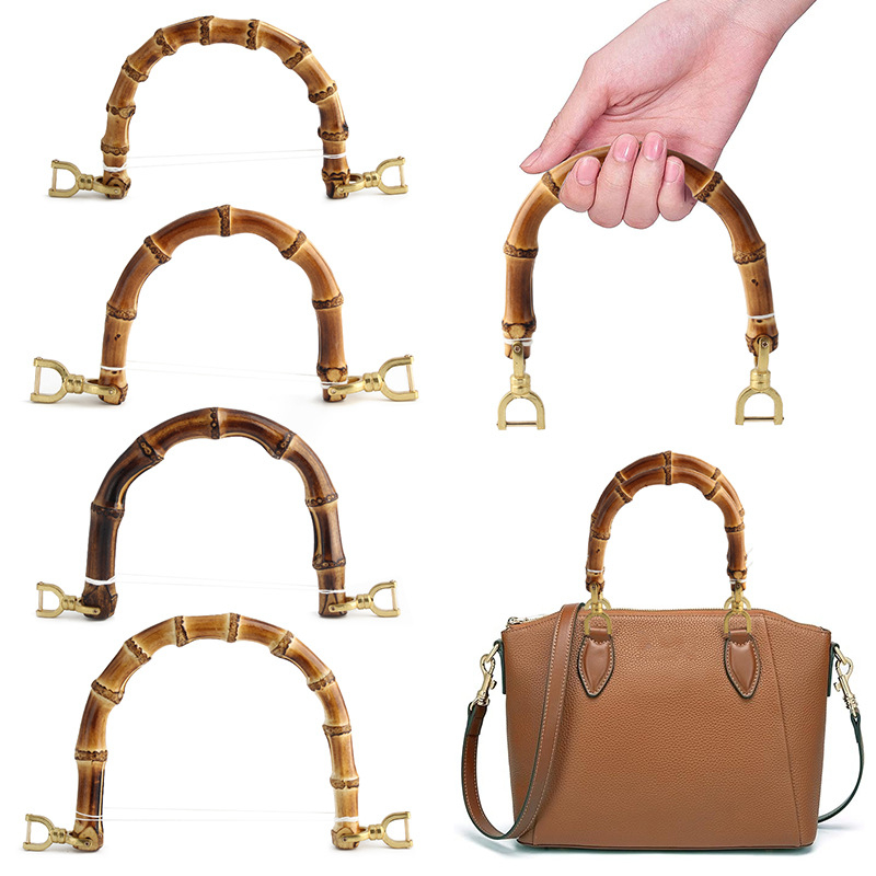 Bambusz táska fogantyú fém csattal, félkör alakú természetes bambusz gyökér ívelt fogantyú, testreszabható kiegészítő táskákhoz