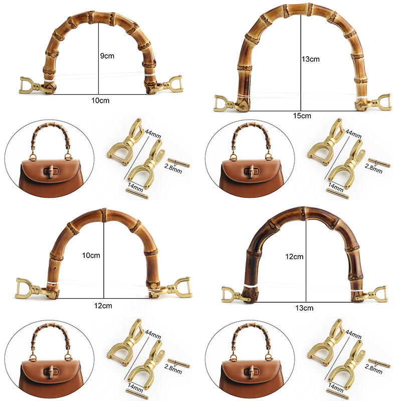 Bambusz táska fogantyú fém csattal, félkör alakú természetes bambusz gyökér ívelt fogantyú, testreszabható kiegészítő táskákhoz