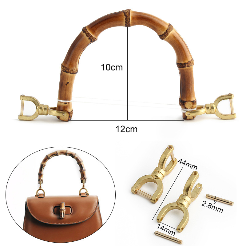 Bambusz táska fogantyú fém csattal, félkör alakú természetes bambusz gyökér ívelt fogantyú, testreszabható kiegészítő táskákhoz