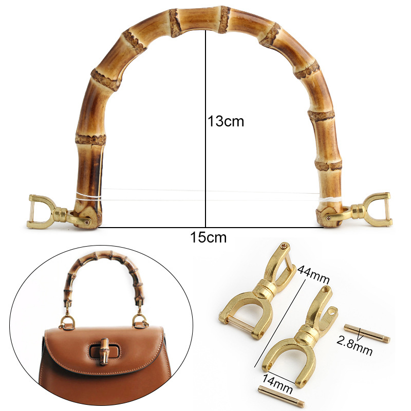 Bambusz táska fogantyú fém csattal, félkör alakú természetes bambusz gyökér ívelt fogantyú, testreszabható kiegészítő táskákhoz