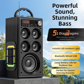 Bezdrôtový Bluetooth reproduktor pre domáce a vonkajšie použitie, 80W, 5-drajvový systém, vstavaná batéria 2000–4000 mAh, Bluetooth 5.3, IPX3 vodotesný