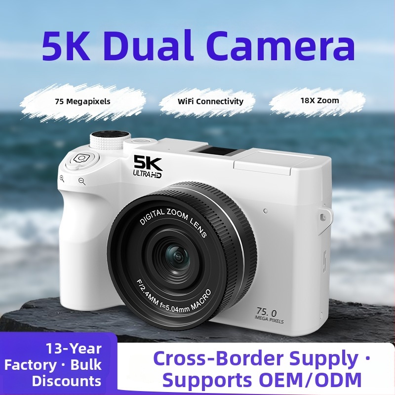 WD07-D dviejų kamerų skaitmeninis fotoaparatas: 5K vaizdo įrašas, 16MP CMOS jutiklis, priekinė ir galinė selfie, periskopo objektyvas, 3,0 colių LCD