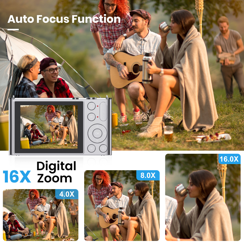 Selfie skaitmeninė kamera su 12,1 MP, 16x optinis priartinimas, 1/2.8'' CMOS jutiklis, 2,8'' HD LCD ekranas, periskopinis objektyvas