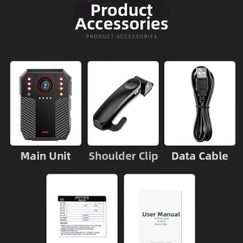 Teisėsaugos kūno kamera su naktiniu matymu, 1080p CCD jutiklis, plataus kampo objektyvas, 10 valandų veikimo trukmė, MicroSD atmintis