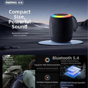 Bezdrôtový vonkajší reproduktor s RGB LED osvetlením, Bluetooth 5.0, IPX7 vodotesný, vstavaná batéria 1000–1200 mAh, výkon 7W