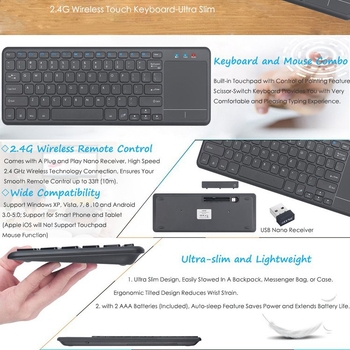 Bežična tipkovnica za tablet s touchpadom, 2.4GHz, 87 tipki, ABS, vodootporna