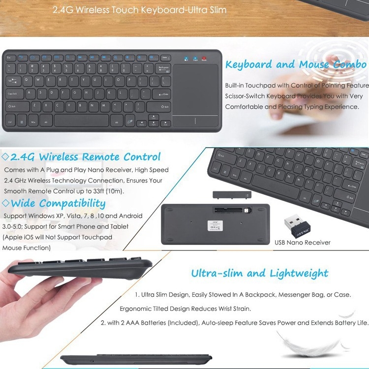 Bežična tipkovnica za tablet s touchpadom, 2.4GHz, 87 tipki, ABS, vodootporna