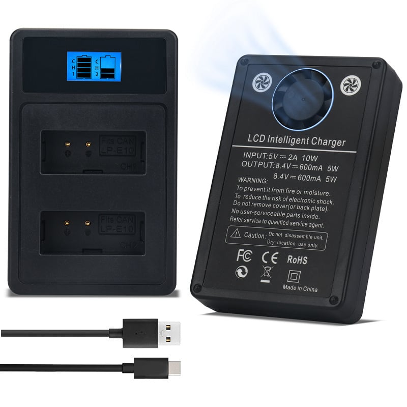 Kameras lādētājs, divkāršs lādētājs Canon LP-E6 LP-E8 LP-E10 LP-E12 LP-E17, ABS ar LED indikatoru, neoriģināls