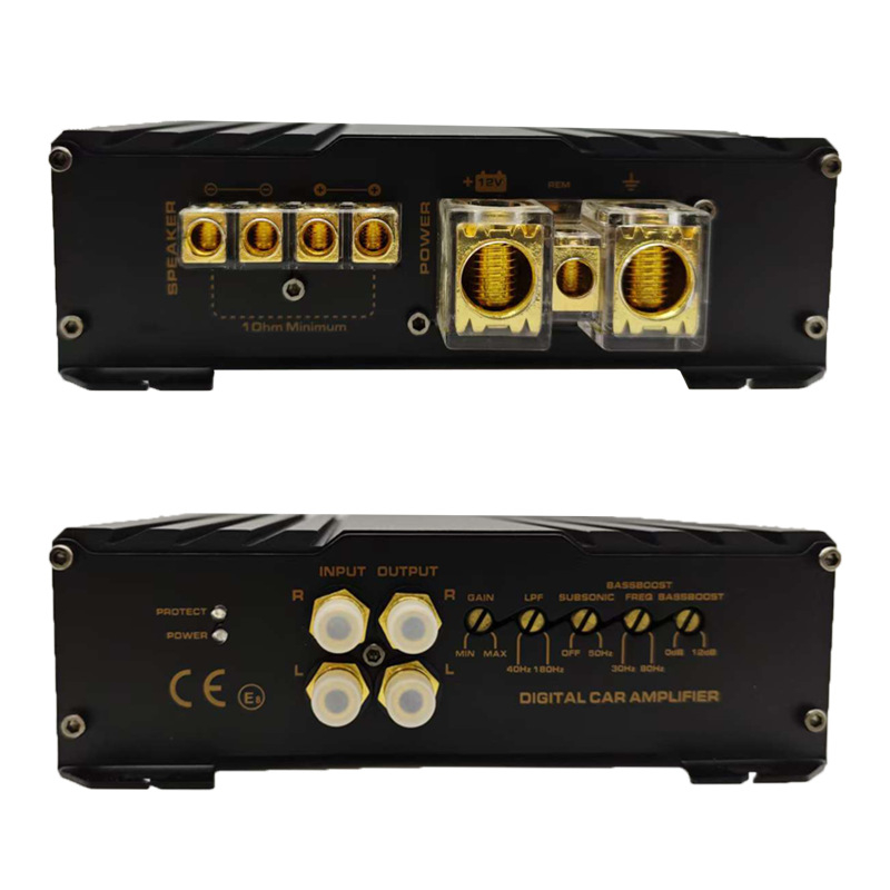 Automašīnas subvāfera pastiprinātājs, Class D mono bloks, modelis 1500.1D, maksimālā jauda 1500 W, pretestība 4 Ω, frekvenču diapazons 25–250 Hz, izkropļojums 0,1%