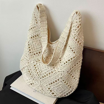 Ručna crossbody torba, pletena, sa zatvaračem, platnena podstava, za svakodnevnu upotrebu