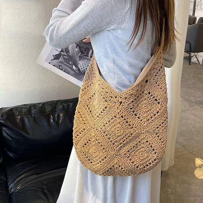 Ručna crossbody torba, pletena, sa zatvaračem, platnena podstava, za svakodnevnu upotrebu