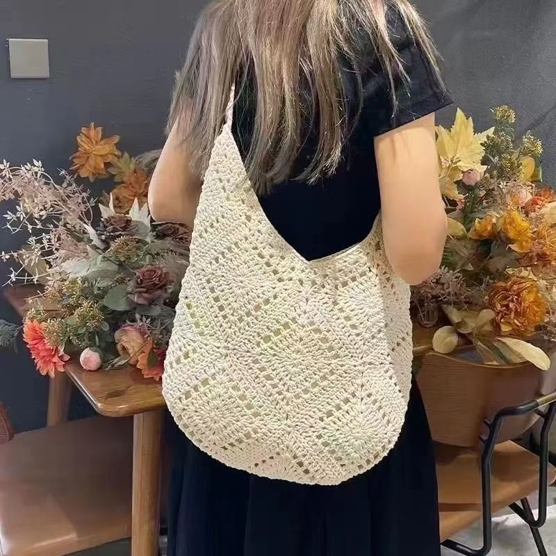 Ručna crossbody torba, pletena, sa zatvaračem, platnena podstava, za svakodnevnu upotrebu