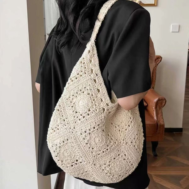 Ručna crossbody torba, pletena, sa zatvaračem, platnena podstava, za svakodnevnu upotrebu