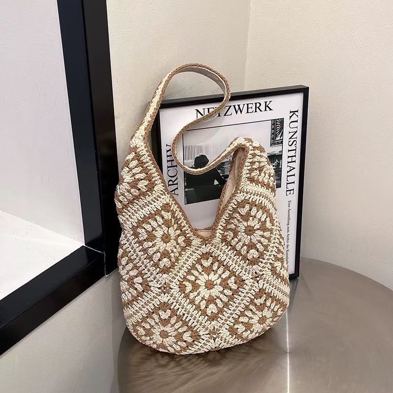 Ručna crossbody torba, pletena, sa zatvaračem, platnena podstava, za svakodnevnu upotrebu