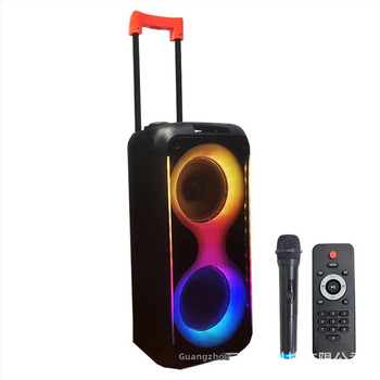 Boxă portabilă outdoor pentru dans de tip square, cu două difuzoare de 8 inci, 40W, Bluetooth karaoke, baterie Li-Po încorporată, iluminare