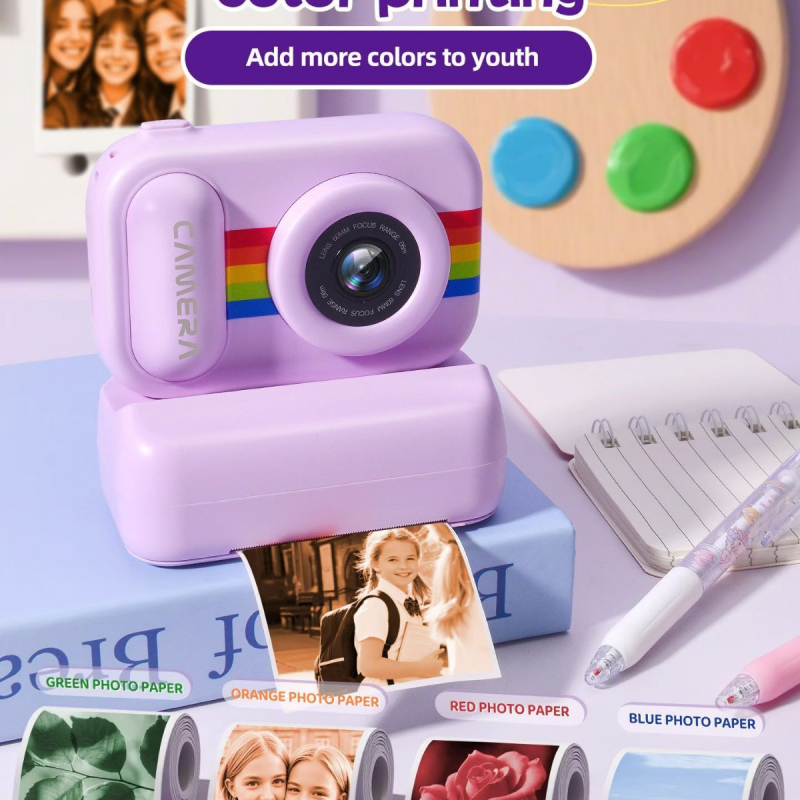 H8 Cameră pentru copii cu imprimantă foto instantanee – 40MP+, card TF, autonomie 3–5 ore, temporizator, înregistrare video, filtre, imprimare fotografii