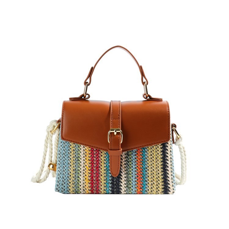 Torba od slame u korejskom stilu, horizontalni kvadratni oblik, tvrda, s jednom naramenicom, proljeće 2025