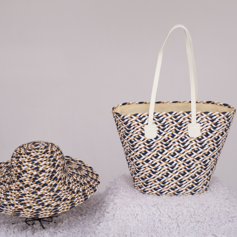 Meitonglong Geantă de plajă tip găleată – Material hârtie, Închidere cu fermoar, Exterior tridimensional, Buzunar interior laminat cu fermoar