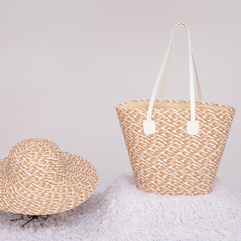 Meitonglong Geantă de plajă tip găleată – Material hârtie, Închidere cu fermoar, Exterior tridimensional, Buzunar interior laminat cu fermoar