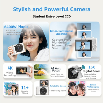 Ψηφιακή κάμερα με αναδιπλούμενη οθόνη, CCD αισθητήρας, 24 MP+, 16x οπτικό ζουμ, Wi‑Fi μετάδοση, ηλεκτρονική σταθεροποίηση