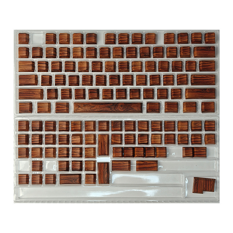 PBT keycaps za tipkovnicu s uzorom orašćevog drveta, bočno gravirani znakovi sublimacijom, prozirni, kompatibilni s univerzalnom mehaničkom tipkovnicom