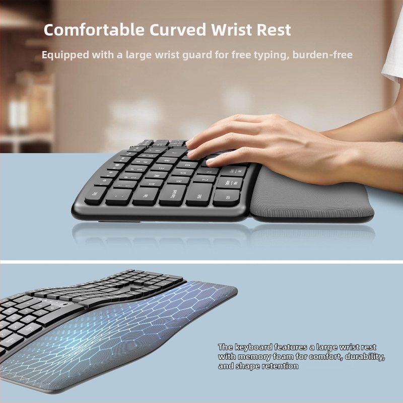 Bluetooth ergonomický set klávesnice a myši s oporou na zápästie, 111 kláves, nabíjateľná klávesnica, pripojenie k dvom zariadeniam, vodeodolný