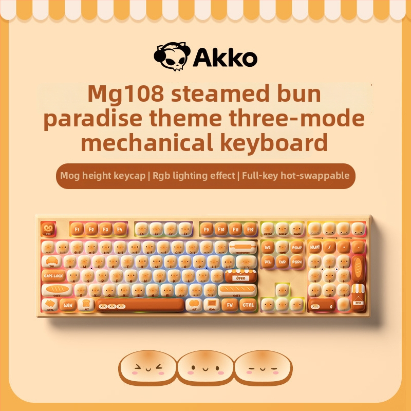 AKKO Mantou Paradise mechanická klávesnica s PBT klávesami pre sublimáciu, tri bezdrôtové režimy, RGB podsvietenie, 98+ kláves