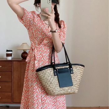 Плажна Tote чанта, памучно-ленен материал, хоризонтално правоъгълна форма, цип за затваряне, джоб за лаптоп, три презрамки