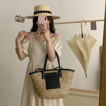 Плажна Tote чанта, памучно-ленен материал, хоризонтално правоъгълна форма, цип за затваряне, джоб за лаптоп, три презрамки