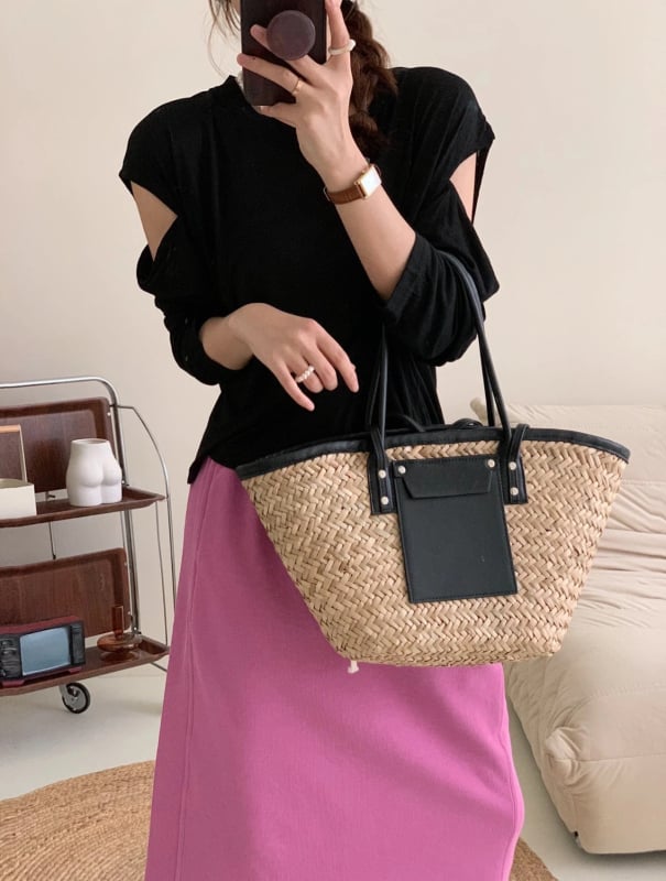 Плажна Tote чанта, памучно-ленен материал, хоризонтално правоъгълна форма, цип за затваряне, джоб за лаптоп, три презрамки