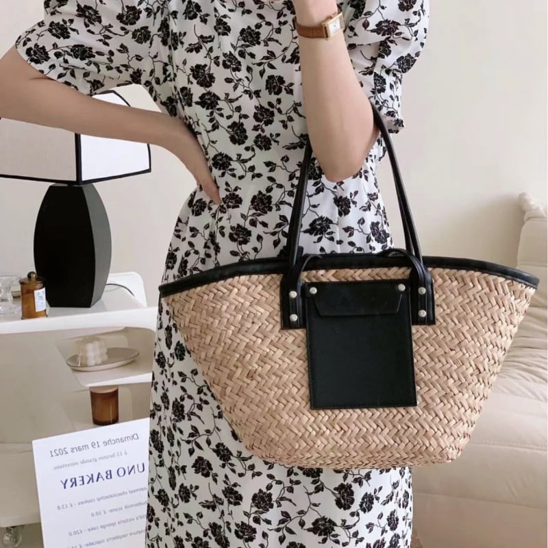 Плажна Tote чанта, памучно-ленен материал, хоризонтално правоъгълна форма, цип за затваряне, джоб за лаптоп, три презрамки