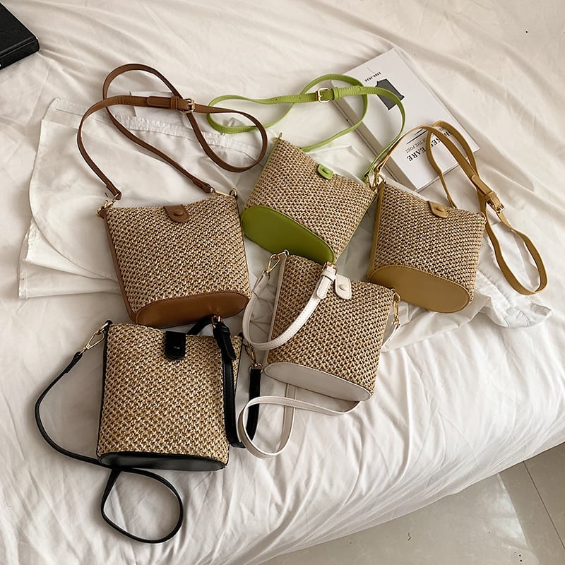 Bucket táska keresztpánttal, pamut és len anyagból, városi minimalist stílus, bélés műbőr, zárás zipzárral
