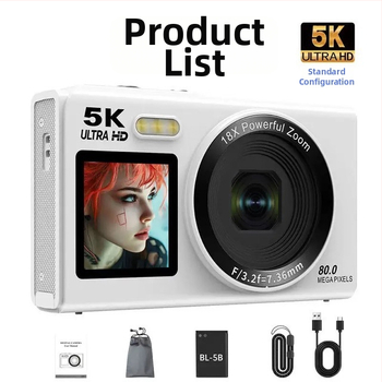 CCD kamera s HD 5K fotografiou, 80 MP, digitálny fotoaparát s dvojitým displejom na campus selfie a cestovanie
