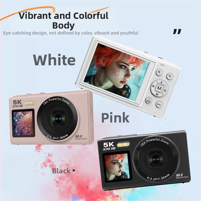 CCD kamera s HD 5K fotografiou, 80 MP, digitálny fotoaparát s dvojitým displejom na campus selfie a cestovanie