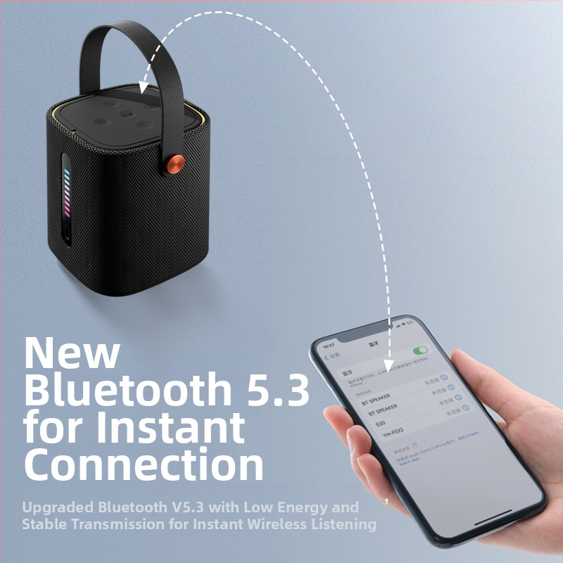 Prenosný Bluetooth reproduktor s textilným krytom na stolné aj vonkajšie použitie, 10W, IPx3, Bluetooth 5.3, vstavaná batéria 1200-2000mAh, frekvenčný rozsah 100Hz-20kHz