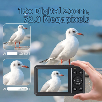 Selfie kamera s 16MP CMOS senzorom, rozlíšenie 4608×2560, 2,8-palcový LCD displej, 16x digitálny zoom, TF karta úložisko