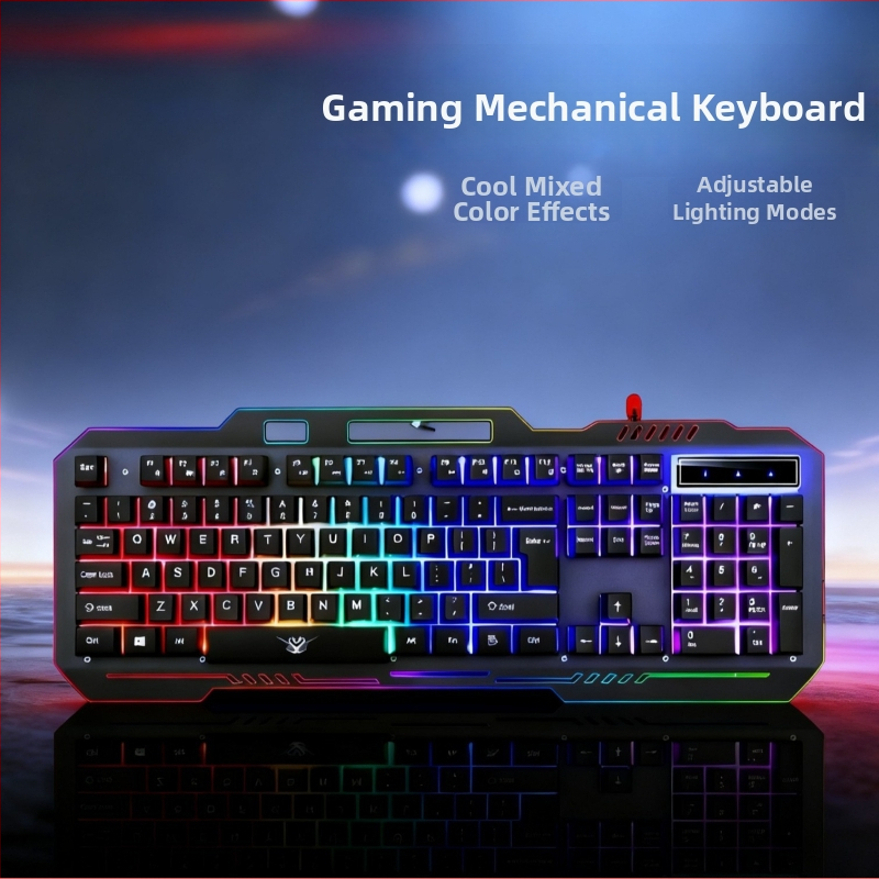 Mechanická klávesnica s kovovým telom, káblové pripojenie, viacfarebné podsvietenie, 98+ kláves, podpora zápästia