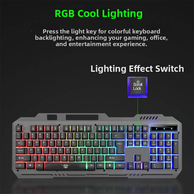 Mechanická klávesnica s kovovým telom, káblové pripojenie, viacfarebné podsvietenie, 98+ kláves, podpora zápästia