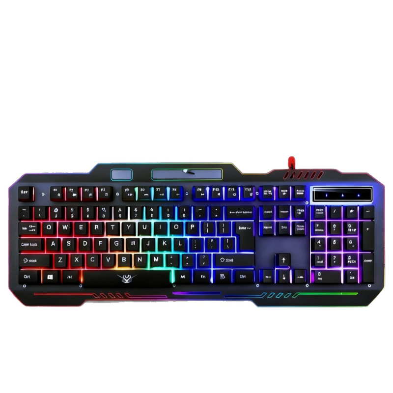 Mechanická klávesnica s kovovým telom, káblové pripojenie, viacfarebné podsvietenie, 98+ kláves, podpora zápästia