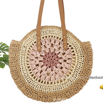 Háčkovaná taška z papierovej šnúry, okrúhleho tvaru, zips, podšívka z polyesteru a bavlny, dvojitý ramenný popruh, leto 2024