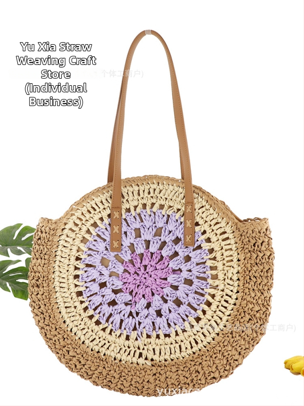 Háčkovaná taška z papierovej šnúry, okrúhleho tvaru, zips, podšívka z polyesteru a bavlny, dvojitý ramenný popruh, leto 2024