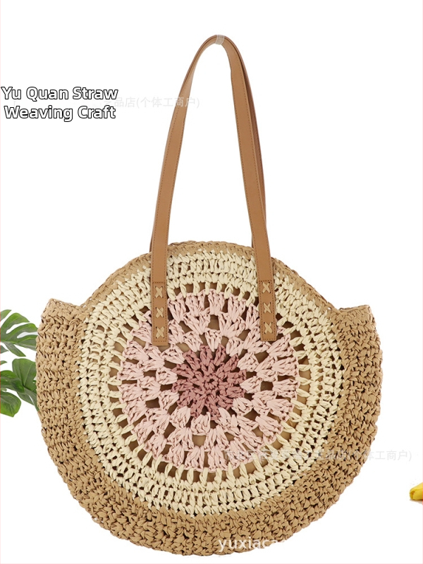 Háčkovaná taška z papierovej šnúry, okrúhleho tvaru, zips, podšívka z polyesteru a bavlny, dvojitý ramenný popruh, leto 2024