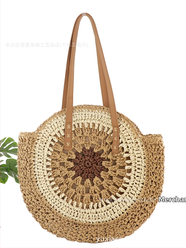 Háčkovaná taška z papierovej šnúry, okrúhleho tvaru, zips, podšívka z polyesteru a bavlny, dvojitý ramenný popruh, leto 2024